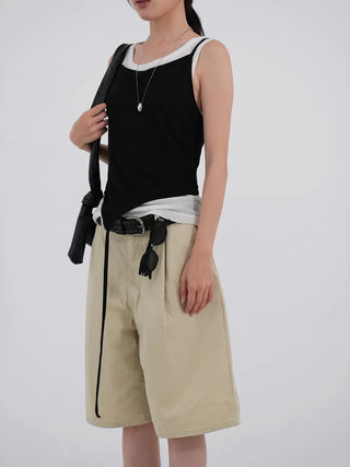 Winnie Pintuck Cotton Bermuda Shorts