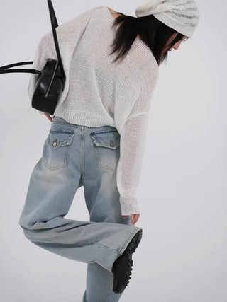 Solana Semi-low Back Pocket Denim Cotton Pants