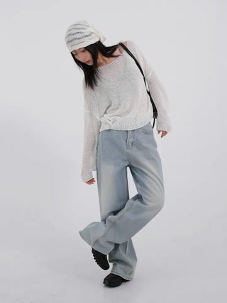 Solana Semi-low Back Pocket Denim Cotton Pants