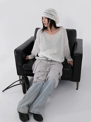 Solana Semi-low Back Pocket Denim Cotton Pants