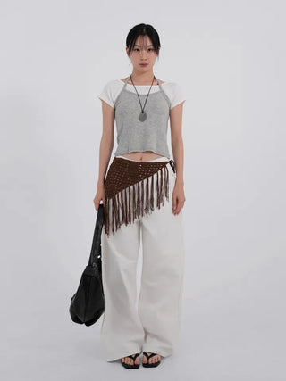 Solana Semi-low Back Pocket Denim Cotton Pants