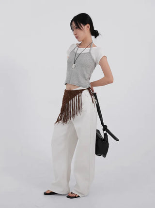 Solana Semi-low Back Pocket Denim Cotton Pants
