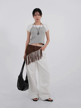 Solana Semi-low Back Pocket Denim Cotton Pants
