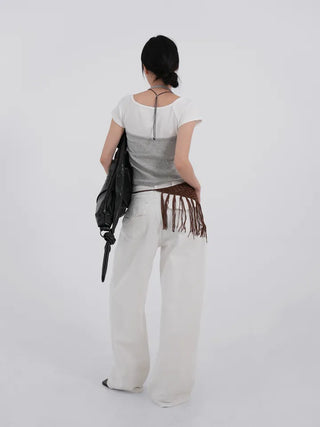 Solana Semi-low Back Pocket Denim Cotton Pants