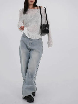 Solana Semi-low Back Pocket Denim Cotton Pants