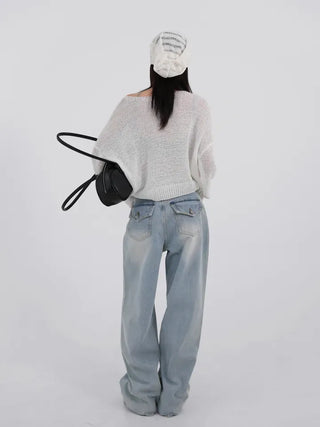 Solana Semi-low Back Pocket Denim Cotton Pants
