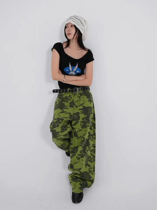 Delian Green Camo Wide Pants