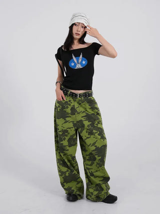 Delian Green Camo Wide Pants