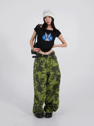 Delian Green Camo Wide Pants