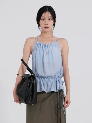 Lucien Romantic Shirred Sleeveless Blouse