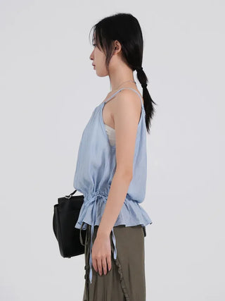 Lucien Romantic Shirred Sleeveless Blouse