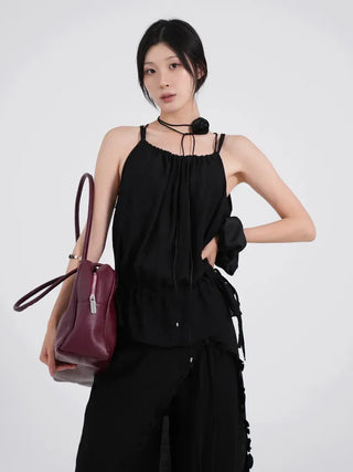 Lucien Romantic Shirred Sleeveless Blouse