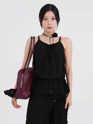 Lucien Romantic Shirred Sleeveless Blouse