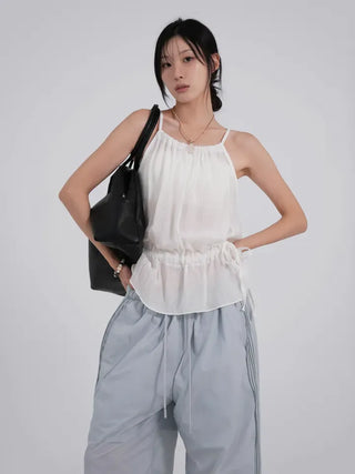 Lucien Romantic Shirred Sleeveless Blouse