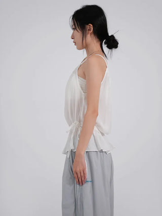 Lucien Romantic Shirred Sleeveless Blouse