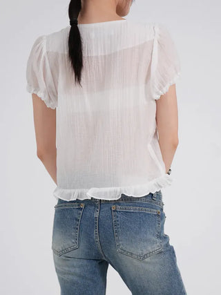 Kimi See-through Flutter Frill Blouse