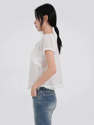 Kimi See-through Flutter Frill Blouse