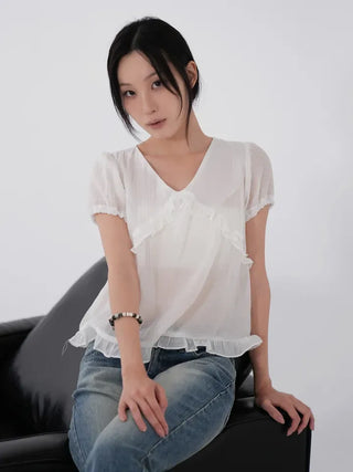 Kimi See-through Flutter Frill Blouse