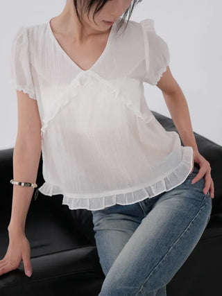 Kimi See-through Flutter Frill Blouse