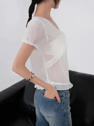 Kimi See-through Flutter Frill Blouse