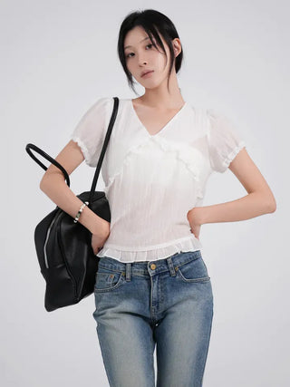 Kimi See-through Flutter Frill Blouse