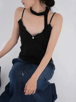 Mio Deep V Dot Flower Sleeveless Top