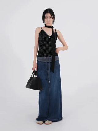 Mio Deep V Dot Flower Sleeveless Top