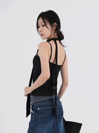 Mio Deep V Dot Flower Sleeveless Top