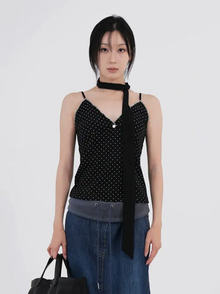 Mio Deep V Dot Flower Sleeveless Top