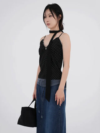 Mio Deep V Dot Flower Sleeveless Top