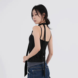 Mio Deep V Dot Flower Sleeveless Top