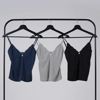 Mio Deep V Dot Flower Sleeveless Top