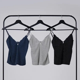 Mio Deep V Dot Flower Sleeveless Top