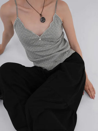 Mio Deep V Dot Flower Sleeveless Top