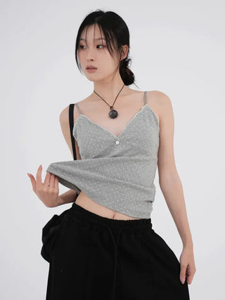 Mio Deep V Dot Flower Sleeveless Top