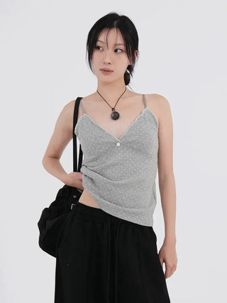 Mio Deep V Dot Flower Sleeveless Top