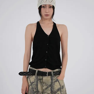 Kubin Basic Linen Halter Sleeveless Cardigan