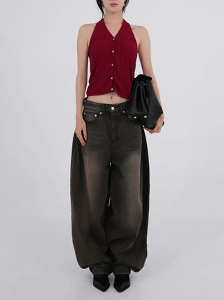Kubin Basic Linen Halter Sleeveless Cardigan