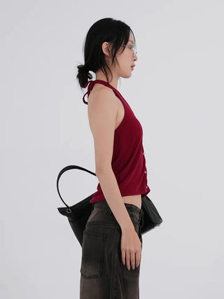 Kubin Basic Linen Halter Sleeveless Cardigan