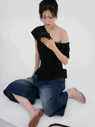 Dayu Front Pintuck Bermuda Denim Pants