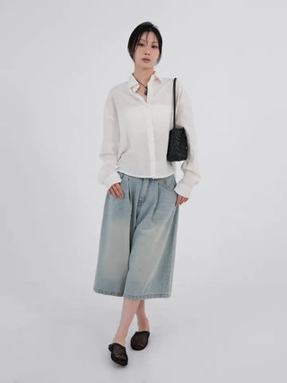 Dayu Front Pintuck Bermuda Denim Pants