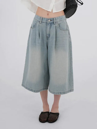 Dayu Front Pintuck Bermuda Denim Pants