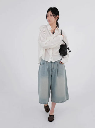 Dayu Front Pintuck Bermuda Denim Pants