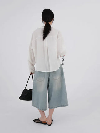 Dayu Front Pintuck Bermuda Denim Pants