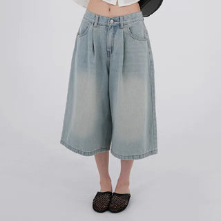 Dayu Front Pintuck Bermuda Denim Pants