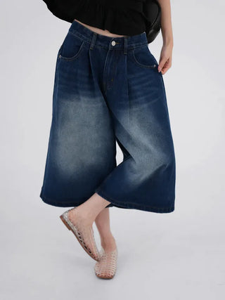 Dayu Front Pintuck Bermuda Denim Pants