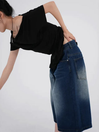 Dayu Front Pintuck Bermuda Denim Pants