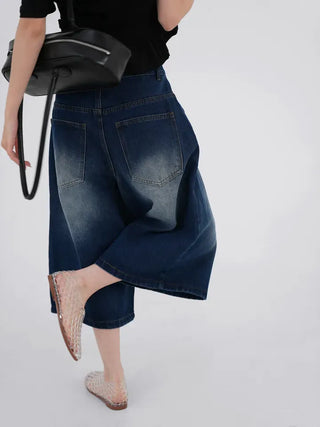 Dayu Front Pintuck Bermuda Denim Pants