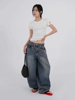 Nepo Mega Balloon Fit Washed Denim Pants