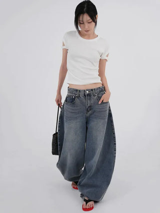 Nepo Mega Balloon Fit Washed Denim Pants